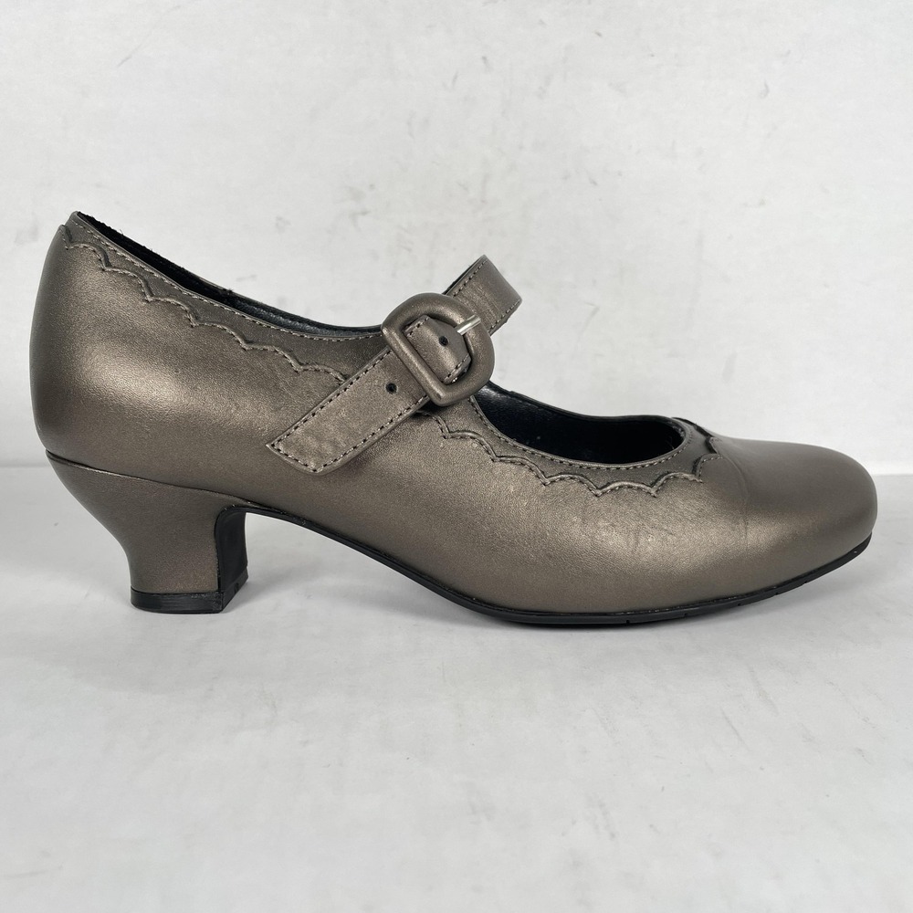Hotter Bridgette Mary Jane Shoes Womens Size 6.5 Bronze Leather Comfort Heeled
